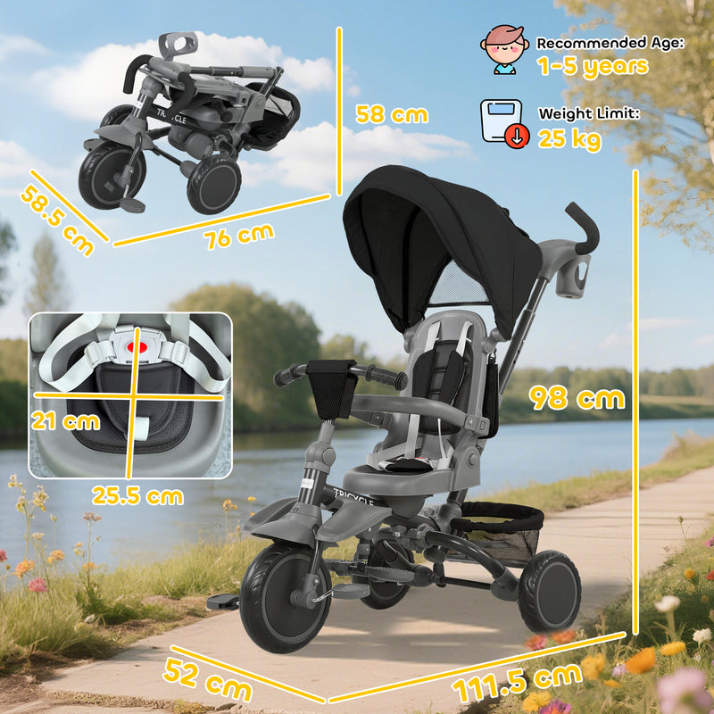 AIYAPLAY 6 in 1 Kids Trike, Toddler Tricycle with Parent Handle,