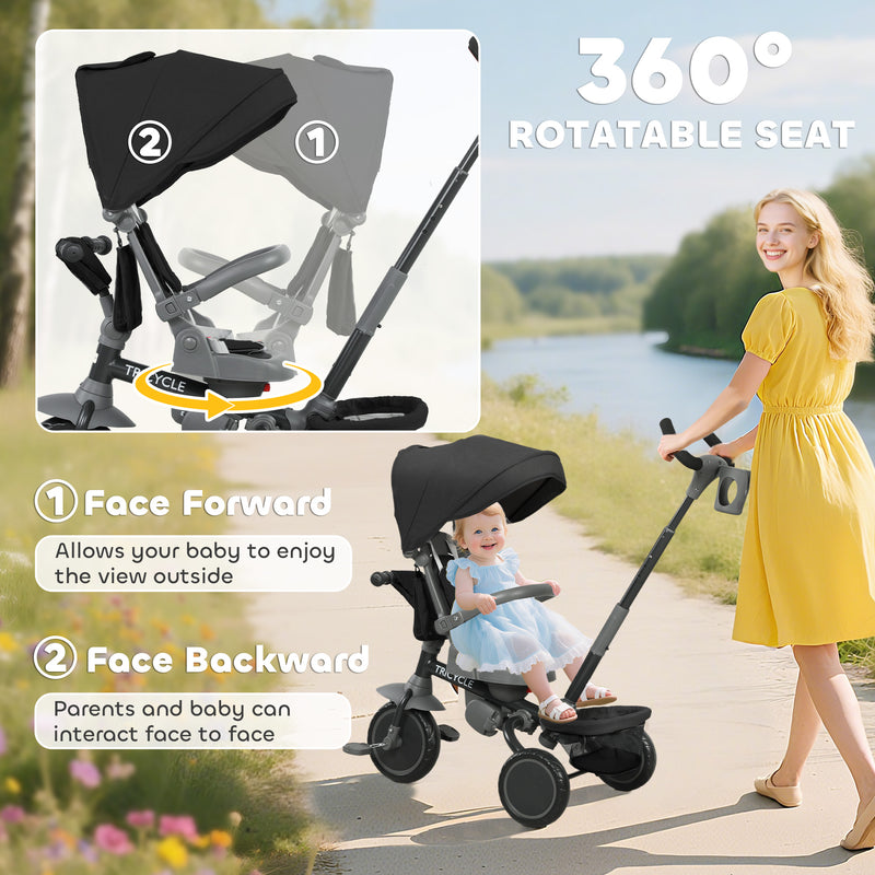 AIYAPLAY 6 in 1 Kids Trike, Toddler Tricycle with Parent Handle,