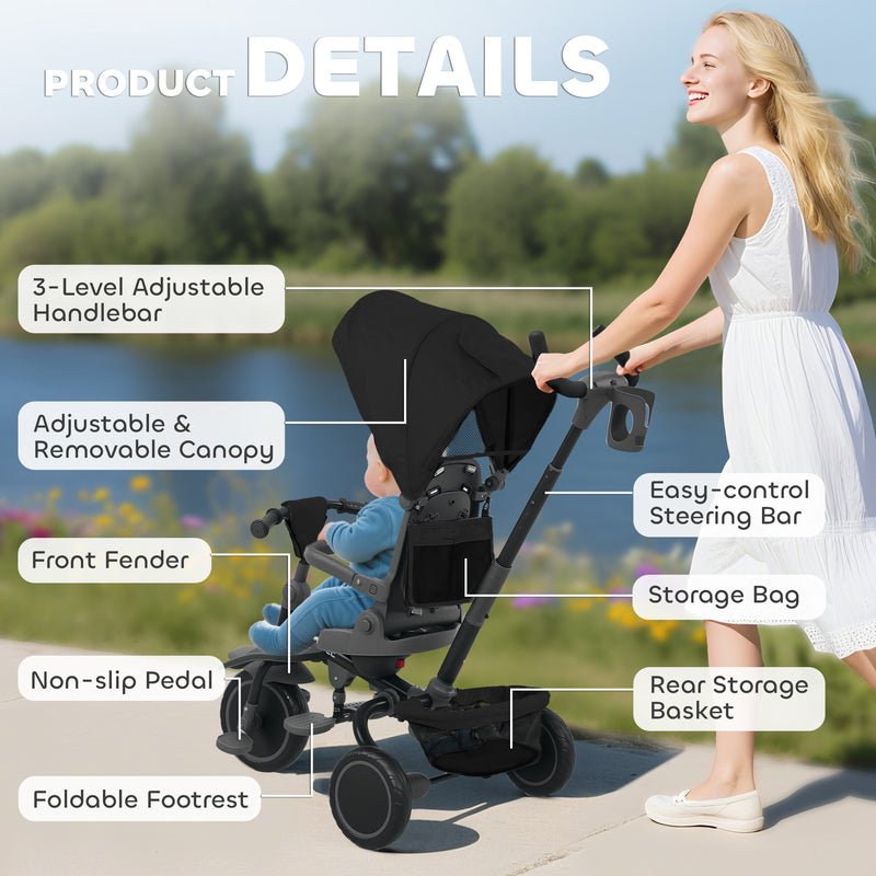AIYAPLAY 6 in 1 Kids Trike, Toddler Tricycle with Parent Handle,