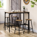 HOMCOM 5 Piece Brown Bar Table And Stools Set With Metal Frame Rustic