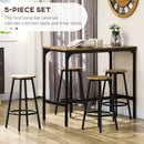 HOMCOM 5 Piece Brown Bar Table And Stools Set With Metal Frame Rustic