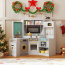 Corner Kitchen Playset with Pull-out Trash Can-Light Grey