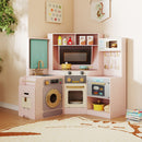 Corner Kitchen Playset with Pull-out Trash Can-Pink