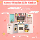 Corner Kitchen Playset with Pull-out Trash Can-Pink