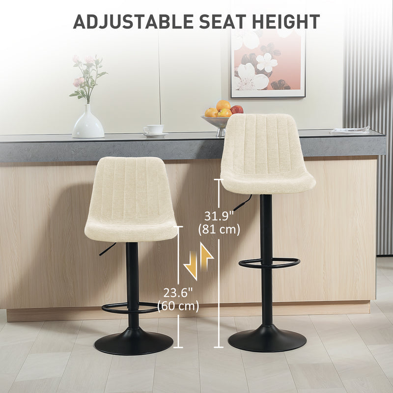 HOMCOM Bar Stools Set of 2 Adjustable Swivel Bar Chairs with Backrest