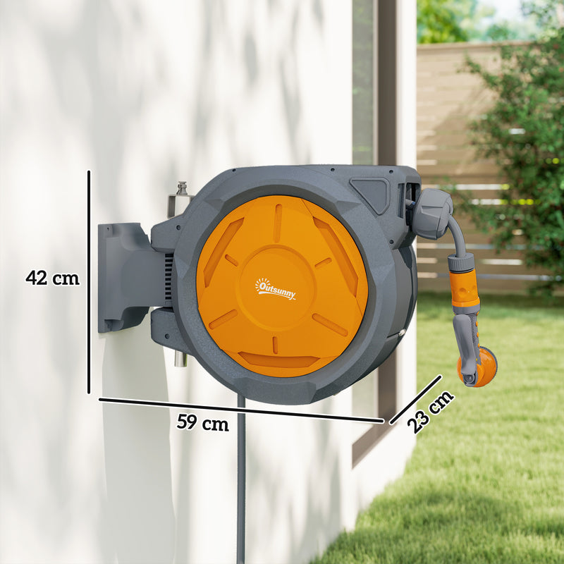 Outsunny Retractable Hose Reel Wall Mounted With Lock, Orange
