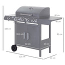 Outsunny Gas BBQ Grill 4 + 1 Stainless Steel Burner Garden Barbecue Cooker