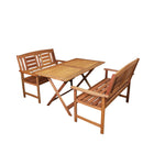 Outdoor 4 Person Folding Rectangular Wooden Garden Patio Dining Table and 2 Benches Set
