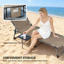Outsunny Folding Sun Loungers With 5-Level Back, Cup Holder, Beige