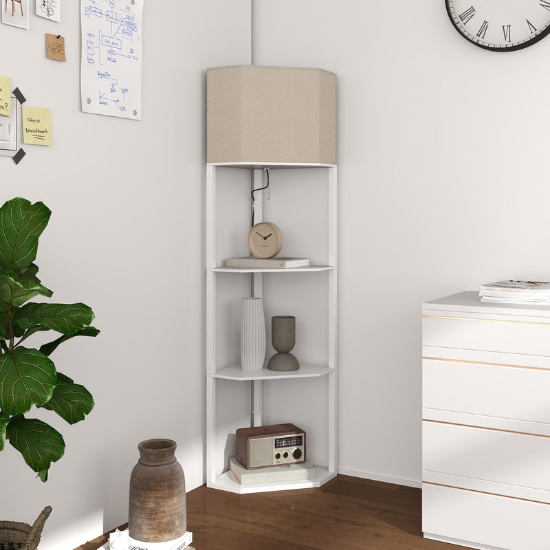 HOMCOM Corner Modern Floor Lamp With Shelves For Living Room, Bedroom