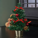 30cm Mini Pre-Decorated Christmas Tree in Gold Pot with Red Baubles