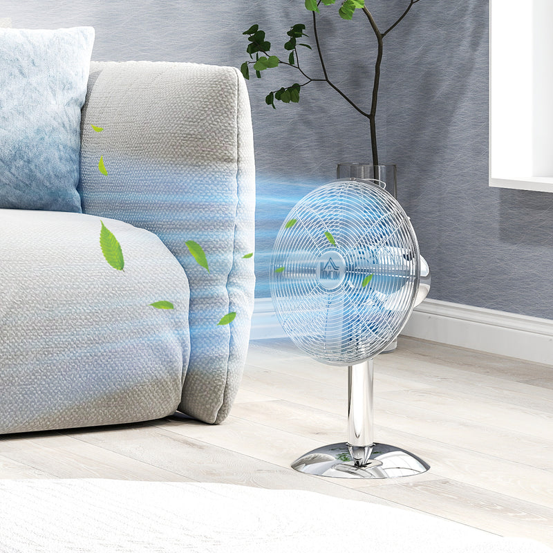 HOMCOM 12\" Metal Desk Fan with 3 Speed Settings, Wide-Angled Oscillation