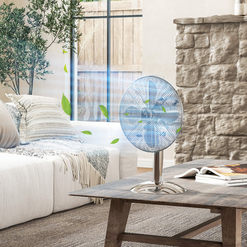 HOMCOM 12\" Metal Desk Fan with 3 Speed Settings, Wide-Angled Oscillation