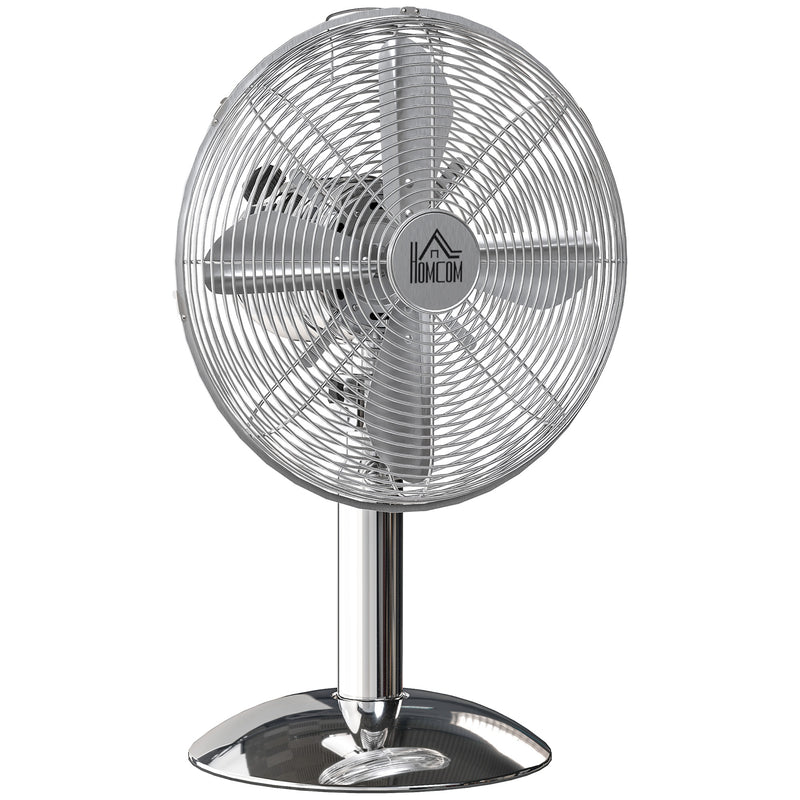 HOMCOM 12\" Metal Desk Fan with 3 Speed Settings, Wide-Angled Oscillation