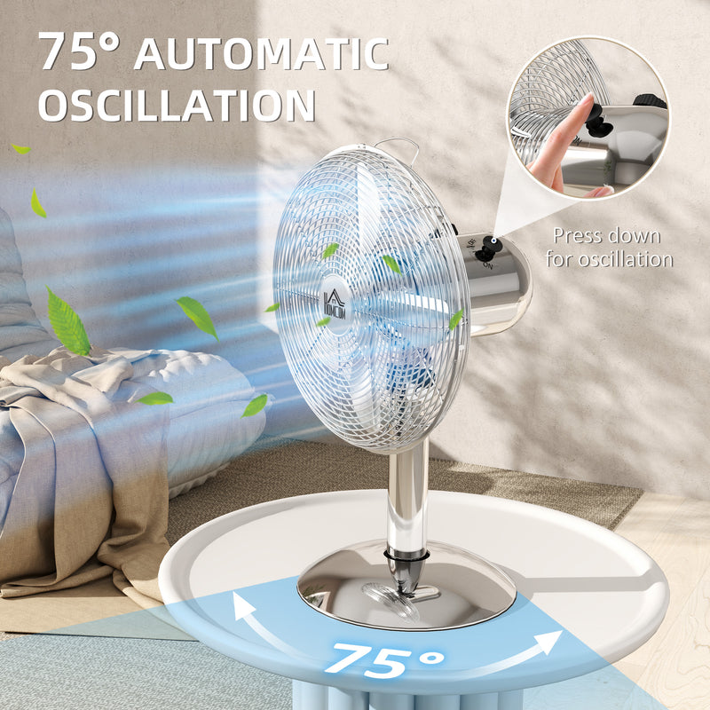 HOMCOM 12\" Metal Desk Fan with 3 Speed Settings, Wide-Angled Oscillation