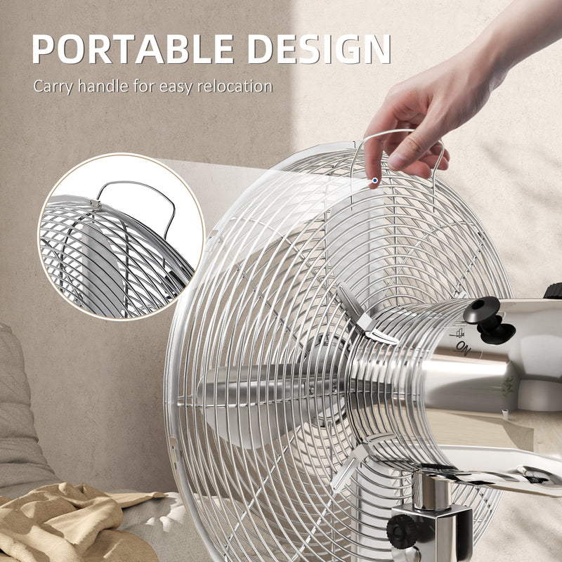 HOMCOM 12\" Metal Desk Fan with 3 Speed Settings, Wide-Angled Oscillation