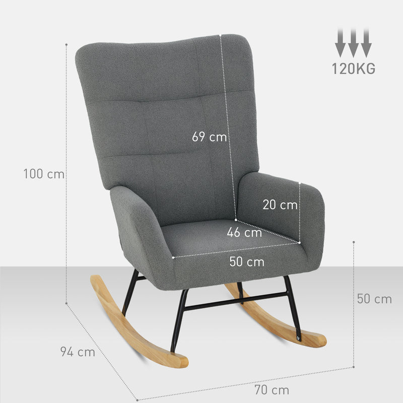 HOMCOM Rocking Chair, Modern Armchair with Backrest for Bedroom, Grey