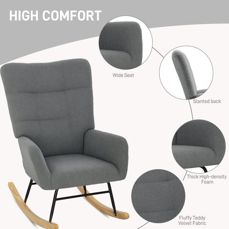 HOMCOM Rocking Chair, Modern Armchair with Backrest for Bedroom, Grey