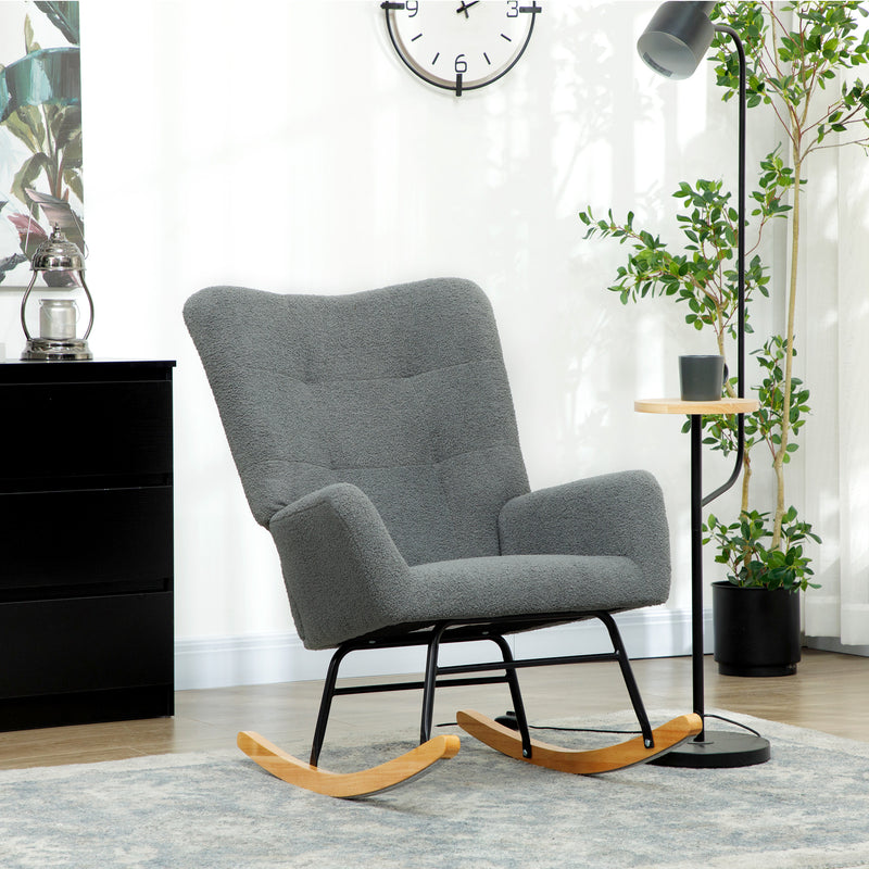HOMCOM Rocking Chair, Modern Armchair with Backrest for Bedroom, Grey