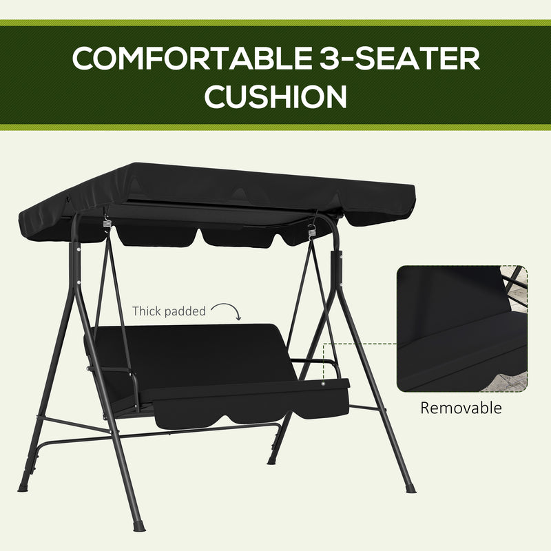 Outsunny Outdoor 3-person Porch Swing Chair with Adjustable Canopy Black