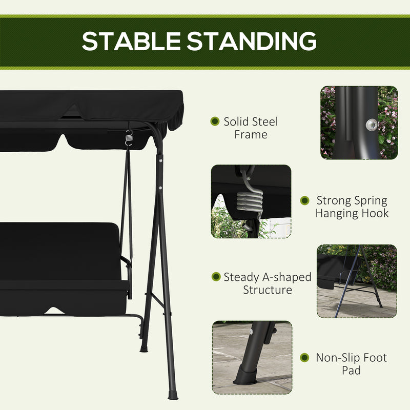 Outsunny Outdoor 3-person Porch Swing Chair with Adjustable Canopy Black
