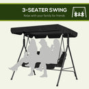 Outsunny Outdoor 3-person Porch Swing Chair with Adjustable Canopy Black