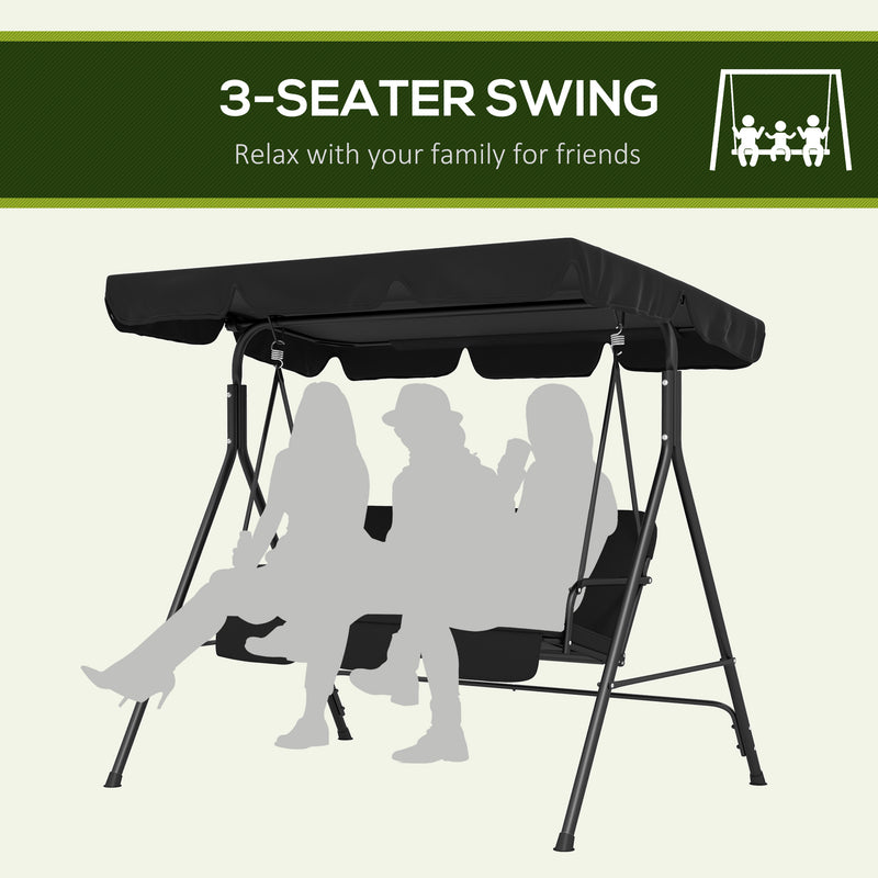 Outsunny Outdoor 3-person Porch Swing Chair with Adjustable Canopy Black