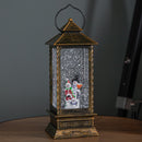 27cm  Christmas Dual Powered Water Spinner Antique Effect Lantern with Snowman Scene
