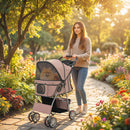 PawHut Pet Stroller Carrier Foldable Deluxe Walk Travel Dog, Brown