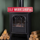 50cm Red Metal Christmas Elf Workshop Road Sign Hanging Decoration