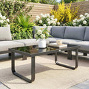 Outsunny Garden Coffee Table Outdoor Side Table with Glass Top Black
