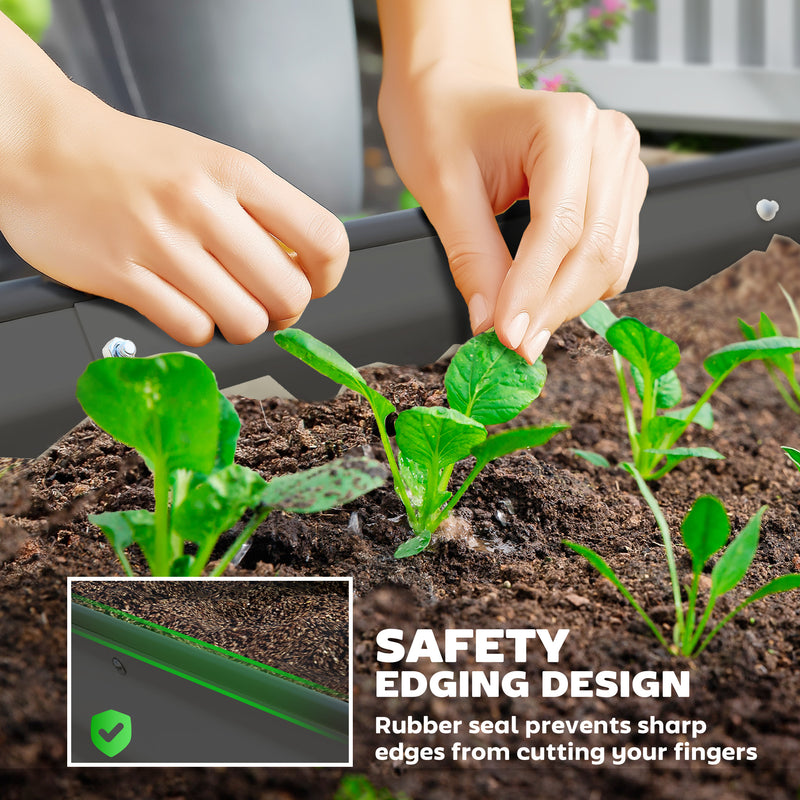 Outsunny Set Of 2 Raised Beds For Garden With Metal Plant Stakes, Dark Grey