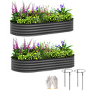 Outsunny Set Of 2 Raised Beds For Garden With Metal Plant Stakes, Dark Grey