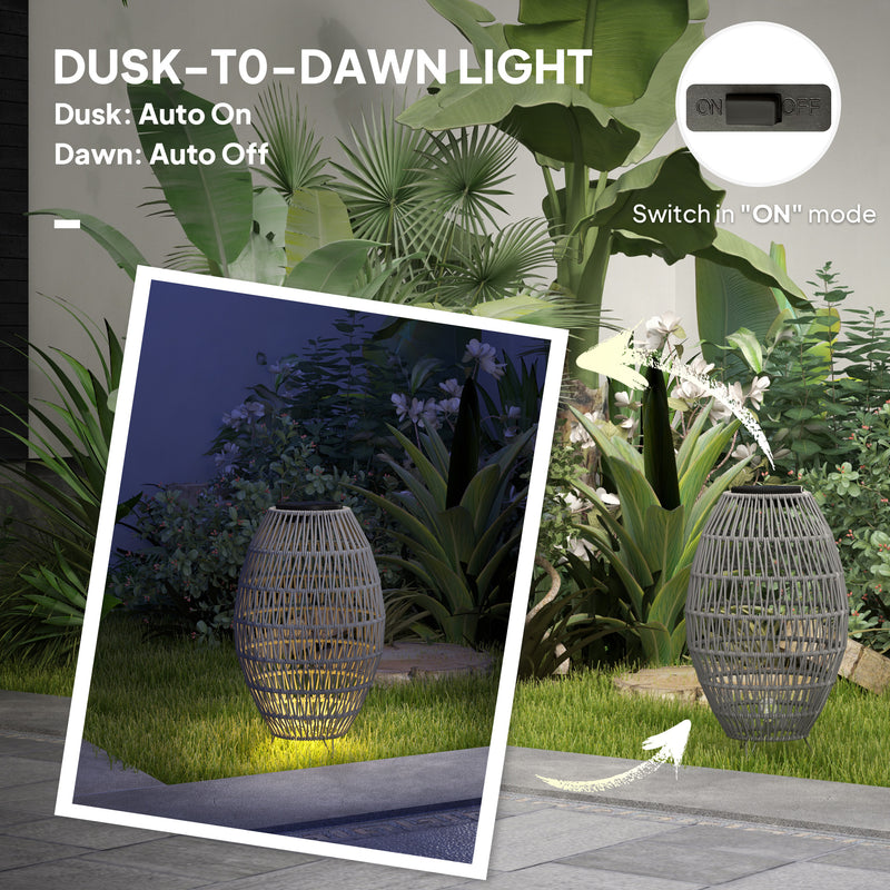 Outsunny Rattan Solar Lamp, Auto On/Off Garden Lantern