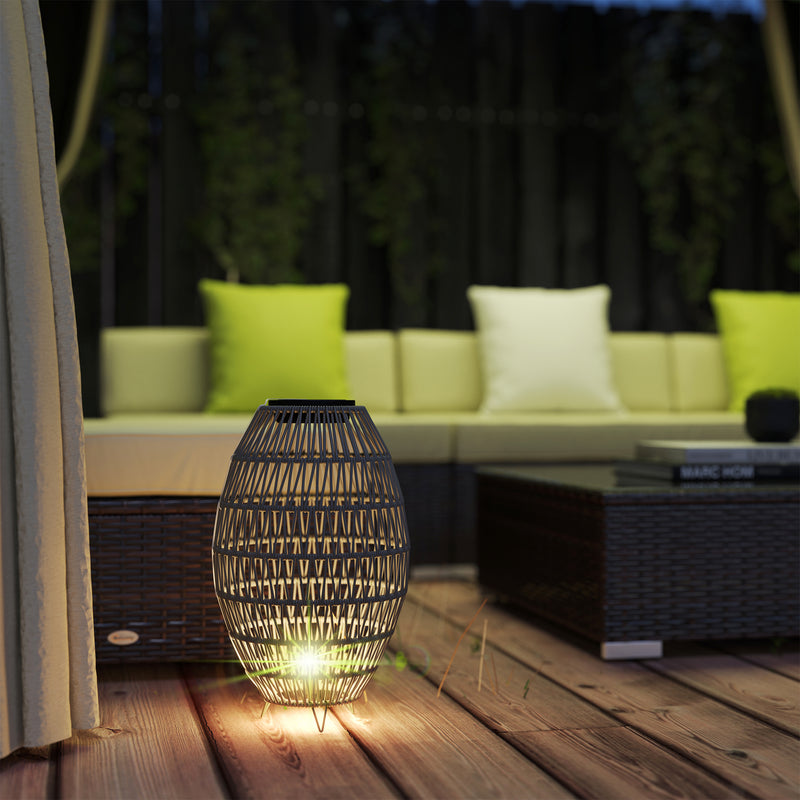 Outsunny Rattan Solar Lamp, Auto On/Off Garden Lantern