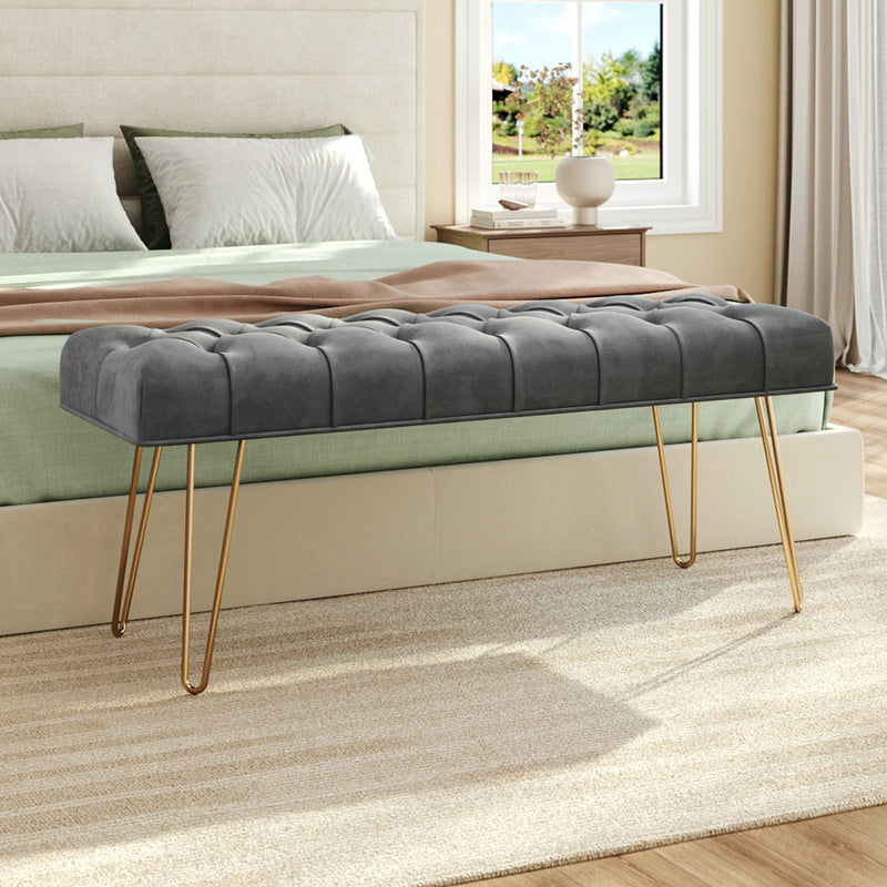 Livingandhome Gold Hairpin Leg Velvet Bench