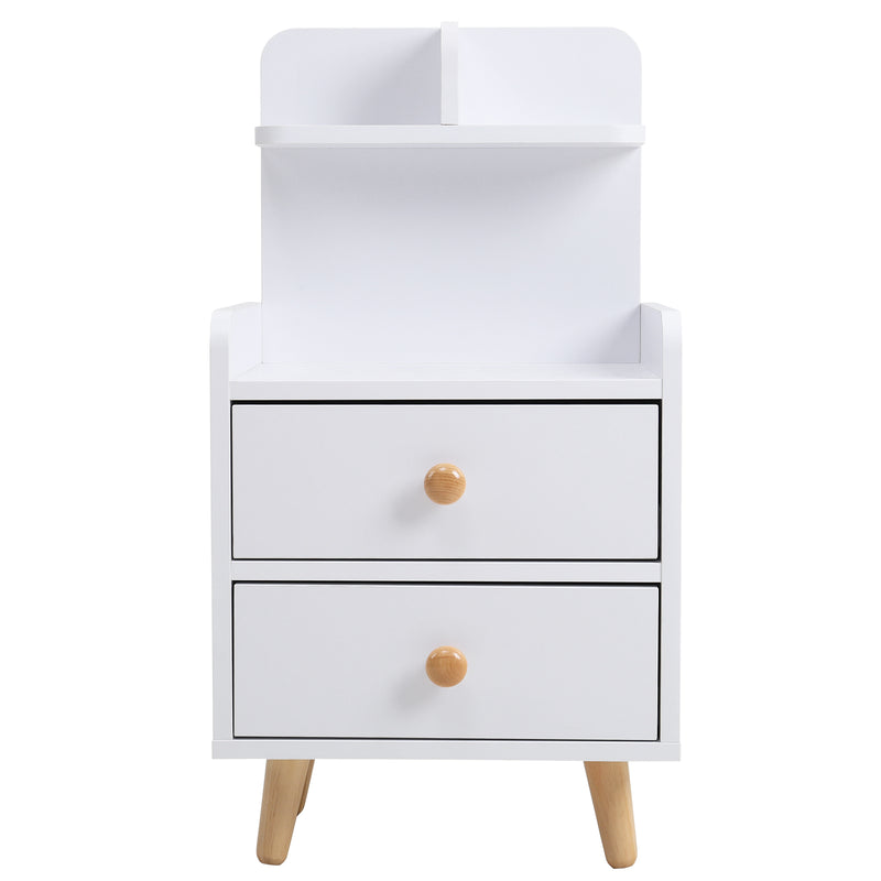 Livingandhome Wooden 2-Drawer Bedside Table Nightstand with a Shelf and Wooden Legs