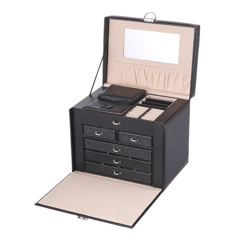 Sheonly Large Multi Tier Faux Leather Jewellery Storage Box with Handle