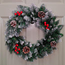45cm Snow Tipped Christmas Wreath with Pine Cones and Red Berries