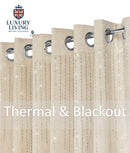 Triple Woven Blackout Velvet Ring Top Curtains with Cascading Diamante Studs Cream