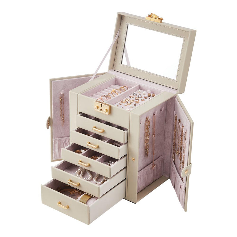 Sheonly Faux Leather Jewellery Storage Box with Mirror