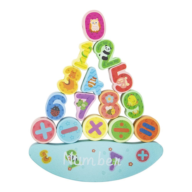 Kidkid Wooden Number Stacking and Balance Blocks for Toddlers