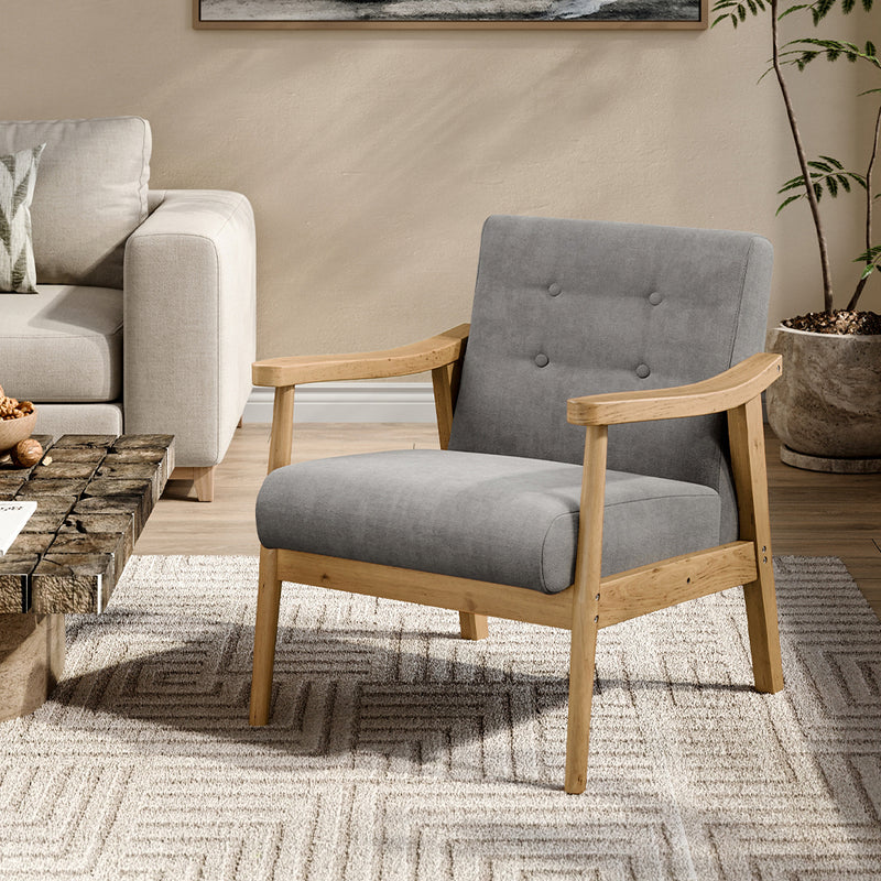 Livingandhome Grey Fabric Armchair with Wooden Frame