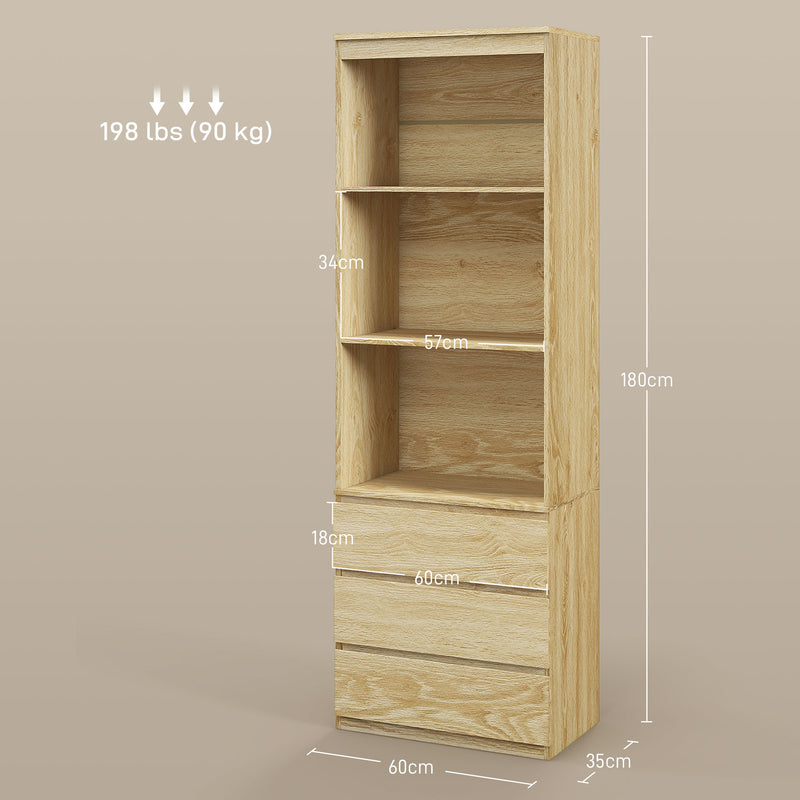 HOMCOM 180cm Tall Bookshelf Free Standing Storage Shelf Unit With Storage White And Oak