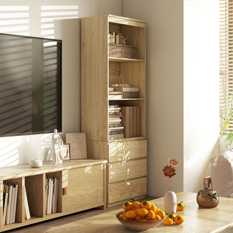 HOMCOM 180cm Tall Bookshelf Free Standing Storage Shelf Unit With Storage White And Oak