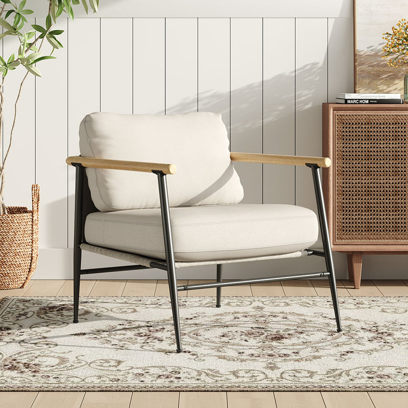 Livingandhome Metal and Wood Frame Linen Armchair