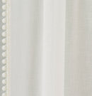 Pair of Tahiti Cream Pom-Pom Trim Linen Look Voile Panels with Rod Pocket Header