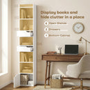 HOMCOM Bookcase Tall Narrow with 5 Tiers Drawers White Wood Effect