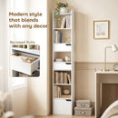 HOMCOM Bookcase Tall Narrow with 5 Tiers Drawers White Wood Effect