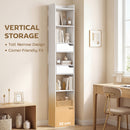 HOMCOM Bookcase Tall Narrow with 5 Tiers Drawers White Wood Effect